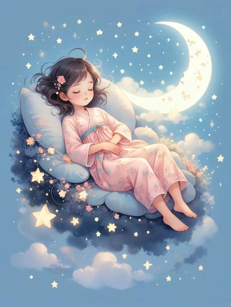 Sleeping girl on a dreaming moon